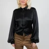 Cropped Silk Shirt in Black