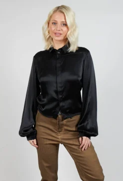 Cropped Silk Shirt in Black