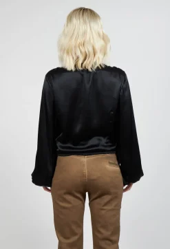 Cropped Silk Shirt in Black