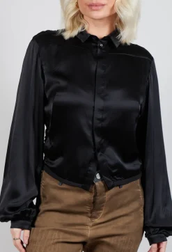 Cropped Silk Shirt in Black