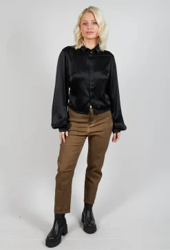 Cropped Silk Shirt in Black