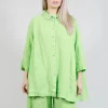 Cropped Sleeve Linen Shirt in Lime