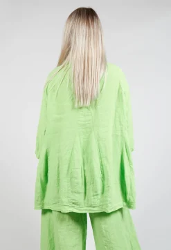 Cropped Sleeve Linen Shirt in Lime