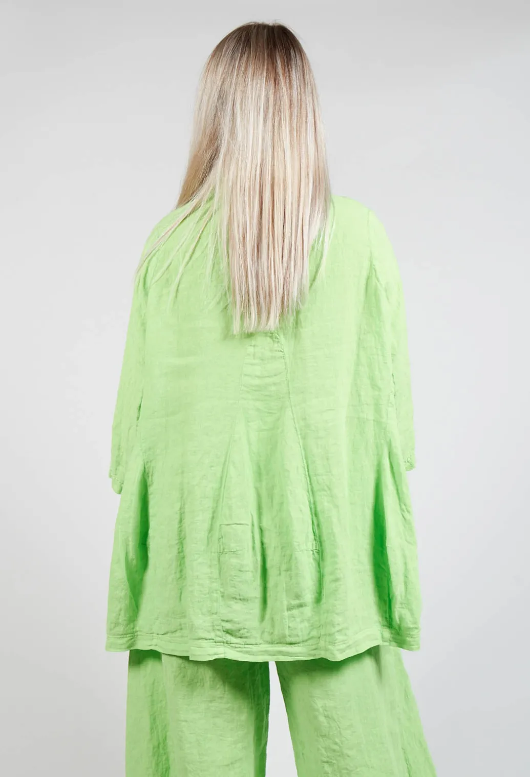 Cropped Sleeve Linen Shirt in Lime