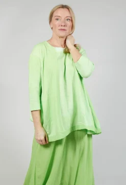Cropped Sleeve Top with Drawstring Hem in Lime Print