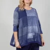 Cropped Sleeve Top with Drawstring Hem in Azur Print