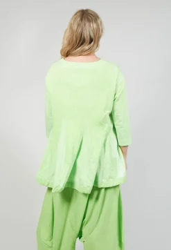 Cropped Sleeve Top with Drawstring Hem in Lime Print