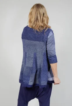 Cropped Sleeve Top with Drawstring Hem in Azur Print