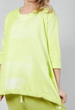Cropped Sleeve Top with Drawstring Hem in Sun Print