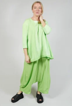 Cropped Sleeve Top with Drawstring Hem in Lime Print