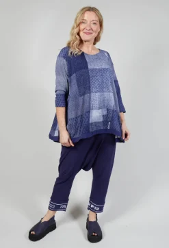 Cropped Sleeve Top with Drawstring Hem in Azur Print