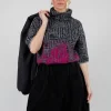 Cropped Sweater in Dark Grey and Magenta