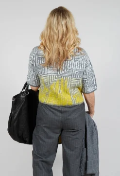 Cropped Sweater in Light Grey and Yellow