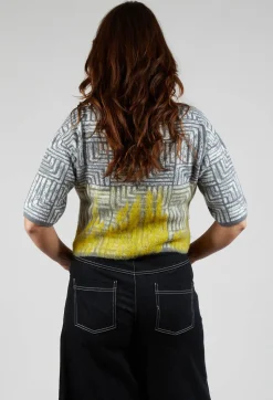 Cropped Sweater in Light Grey and Yellow