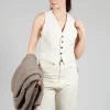 Cropped Textured Waistcoat in Natural