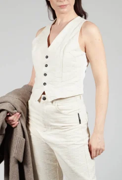Cropped Textured Waistcoat in Natural