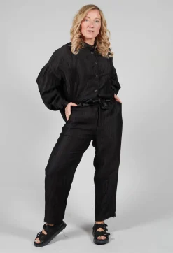 Cropped Trousers in Lino Crush Nero