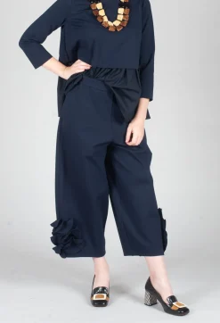 Cropped Trousers with Embellishment Detail in Blue Nights