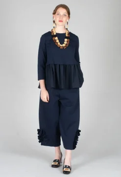 Cropped Trousers with Embellishment Detail in Blue Nights