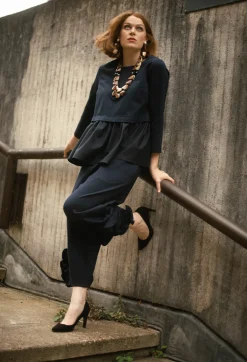 Cropped Trousers with Embellishment Detail in Blue Nights