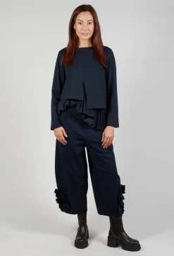 Cropped Trousers with Embellishment Detail in Blue Nights