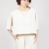 Cropped T-Shirt with Square Neckline in Greige and Greige Print