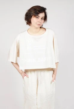 Cropped T-Shirt with Square Neckline in Greige and Greige Print