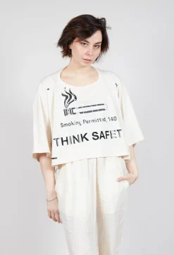 Cropped T-Shirt with Square Neckline in Greige and Black Print