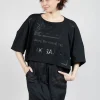 Cropped T-Shirt with Square Neckline in Black and Black Print