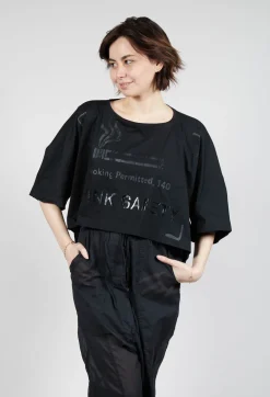 Cropped T-Shirt with Square Neckline in Black and Black Print