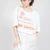 Cropped T-Shirt with Square Neckline in Bleach and Mandarine Print