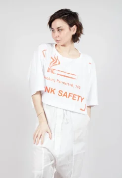 Cropped T-Shirt with Square Neckline in Bleach and Mandarine Print