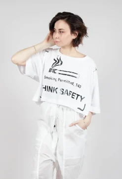 Cropped T-Shirt with Square Neckline in Bleach and Black Print