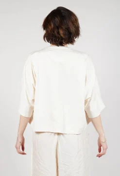 Cropped T-Shirt with Square Neckline in Greige and Mandarine Print