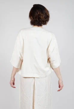 Cropped T-Shirt with Square Neckline in Greige and Greige Print