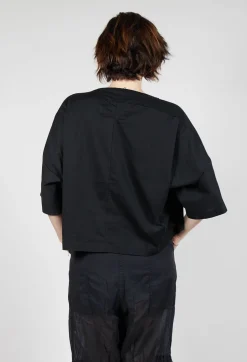Cropped T-Shirt with Square Neckline in Black and Black Print