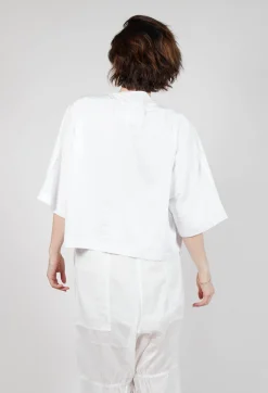Cropped T-Shirt with Square Neckline in Bleach and Royal Print