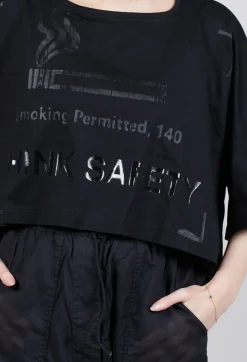 Cropped T-Shirt with Square Neckline in Black and Black Print