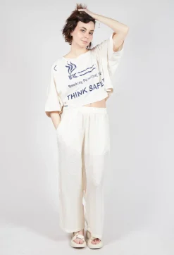 Cropped T-Shirt with Square Neckline in Greige and Ocean Print