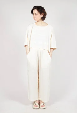 Cropped T-Shirt with Square Neckline in Greige and Greige Print