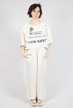Cropped T-Shirt with Square Neckline in Greige and Black Print