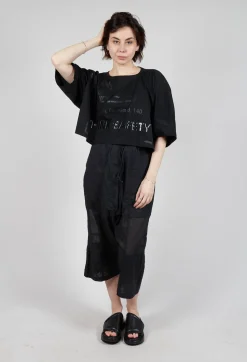 Cropped T-Shirt with Square Neckline in Black and Black Print