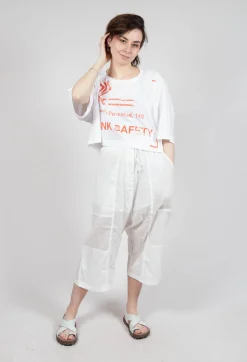 Cropped T-Shirt with Square Neckline in Bleach and Mandarine Print