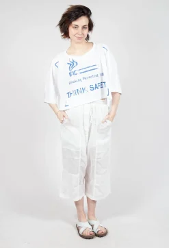 Cropped T-Shirt with Square Neckline in Bleach and Royal Print