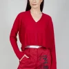 Cropped V Neck Jumper in Chili