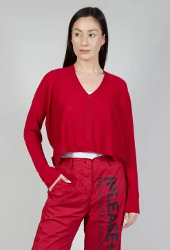 Cropped V Neck Jumper in Chili