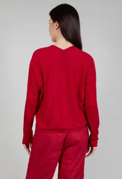 Cropped V Neck Jumper in Chili