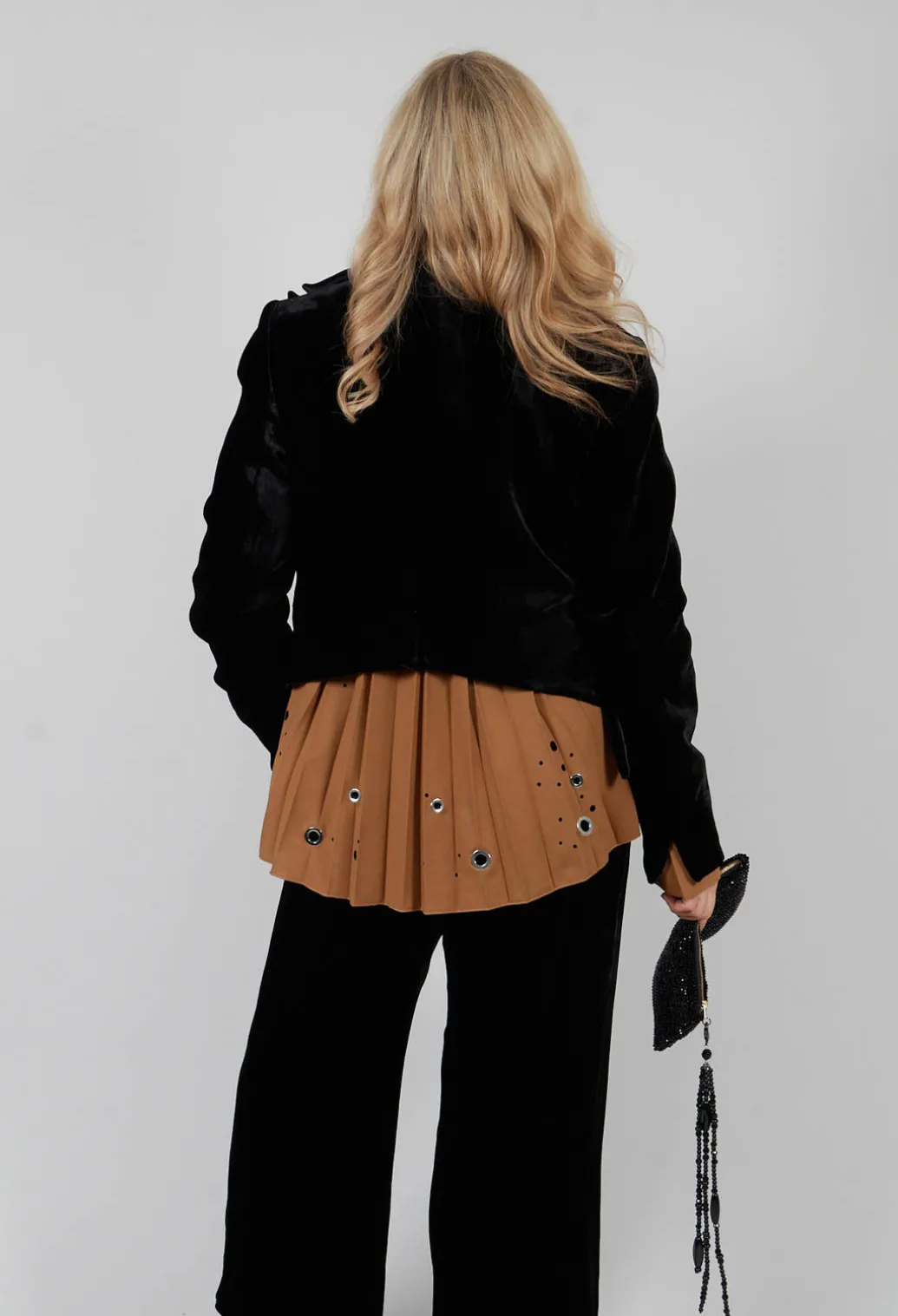 Cropped Velvet Jacket in Black