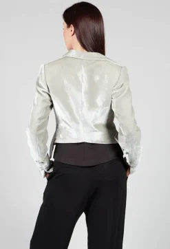 Cropped Velvet Jacket in Pearl Grey