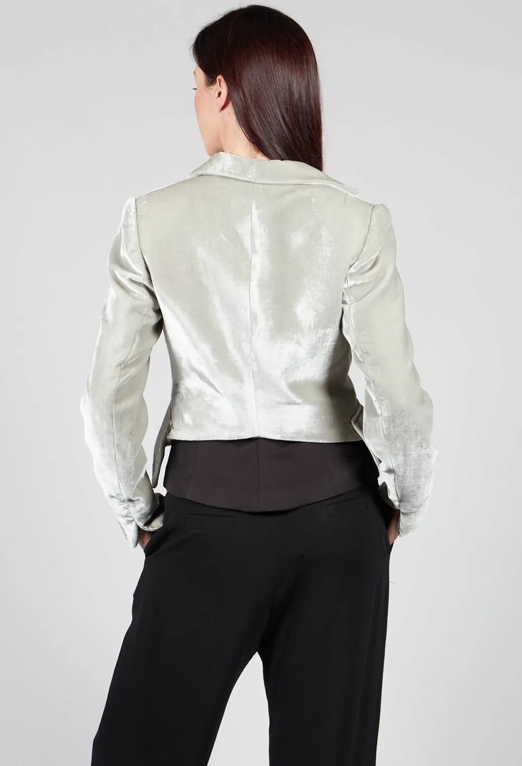Cropped Velvet Jacket in Pearl Grey